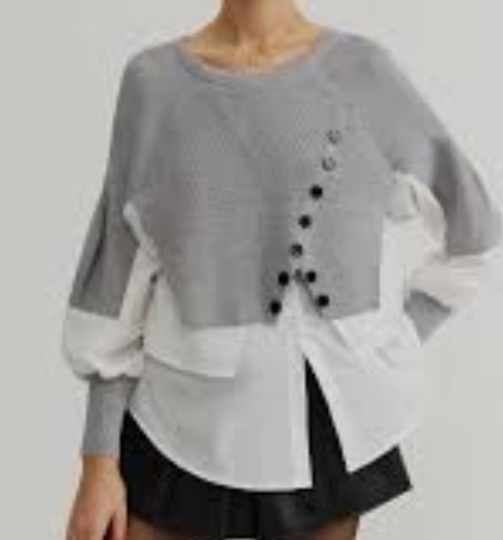 Daisy Gray and White Buttoned Sweater